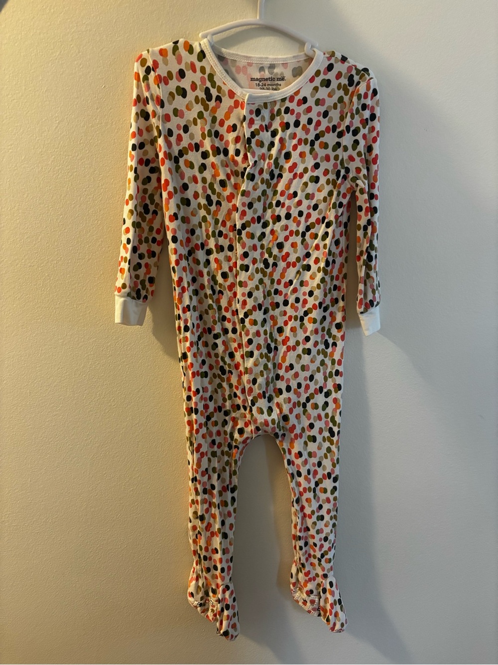 Magnetic Me White Footie One-Piece with Multicolor Dot Print